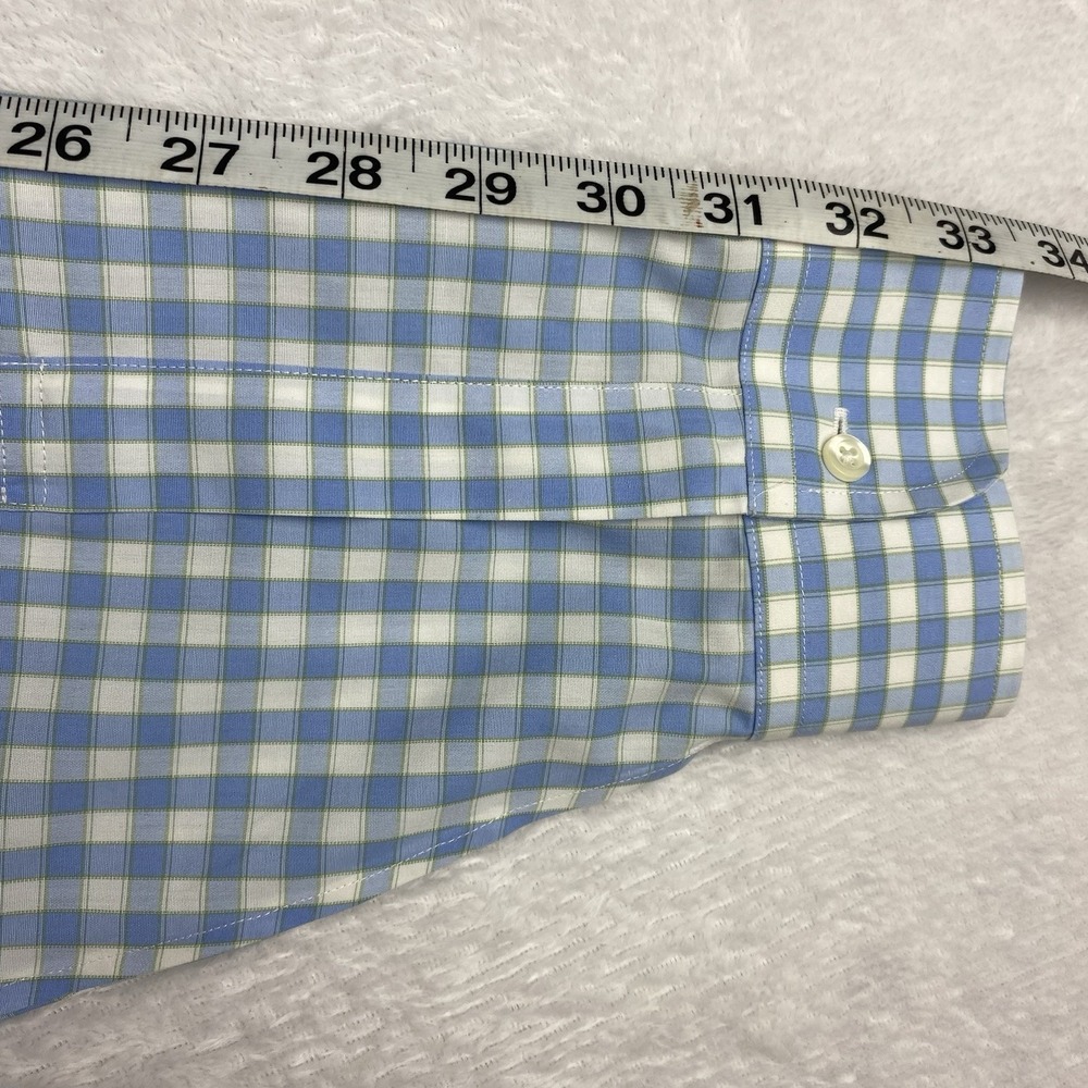 Brooks Brothers Dress Shirt Men's 16-33 Blue/White/Green Check Classic No Iron - Picture 9 of 10